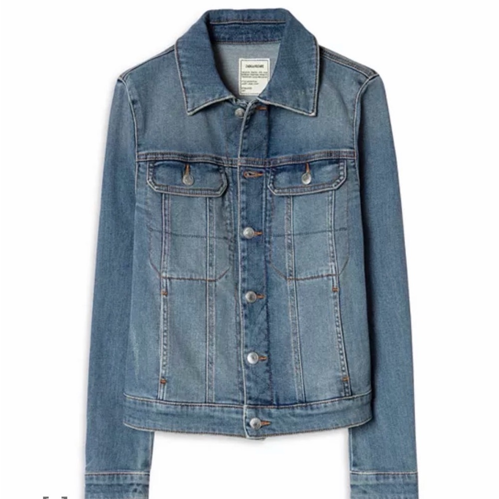Zadig & Voltaire Kioki Denim Jacket with Colorful Band of Sisters Graphic - Picture 4 of 4